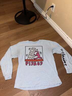 Keith Haring Pisa 89 Light Blue Long Sleeve T-Shirt Size Large